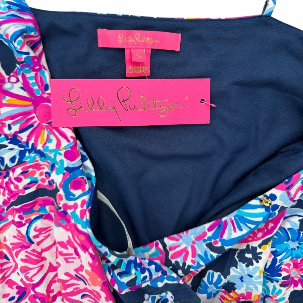 NWT Lilly Pulitzer Dante Jumpsuit High Tide Navy Pink In Turtle Amazement Size M - Picture 8 of 11